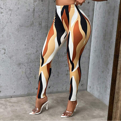 Casual Colorblock Slim Fit Stretchy Random Printed Leggings