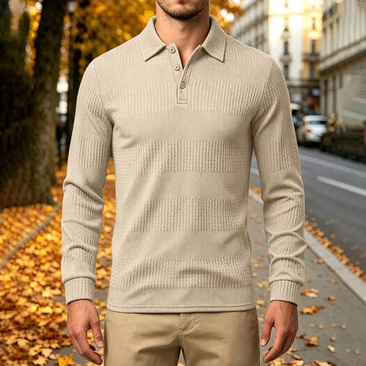Notch-lapel Long-sleeve Textured Casual Business Pullover Top
