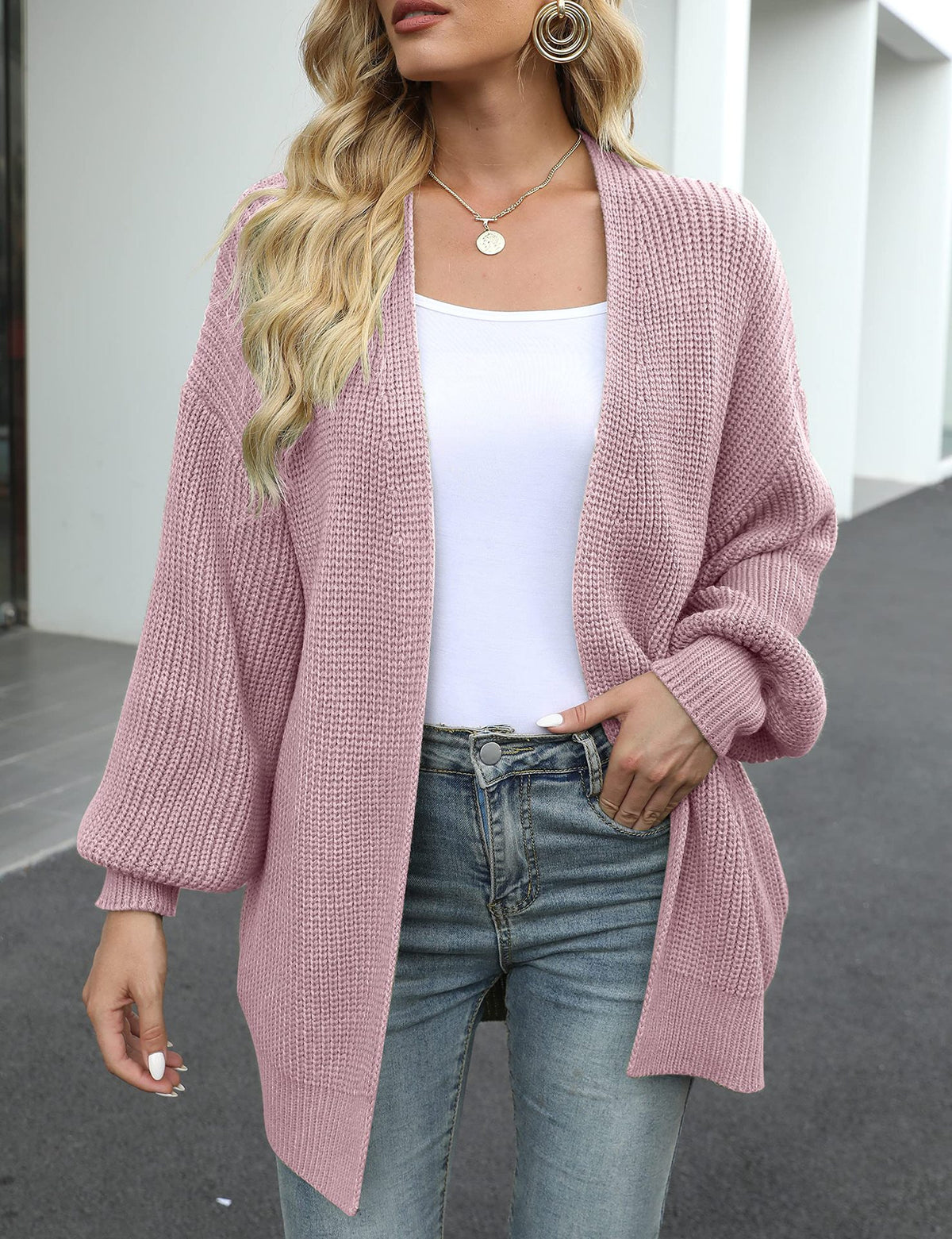 Women's Lantern-sleeved Chunky-knit Cardigan Sweater Coat