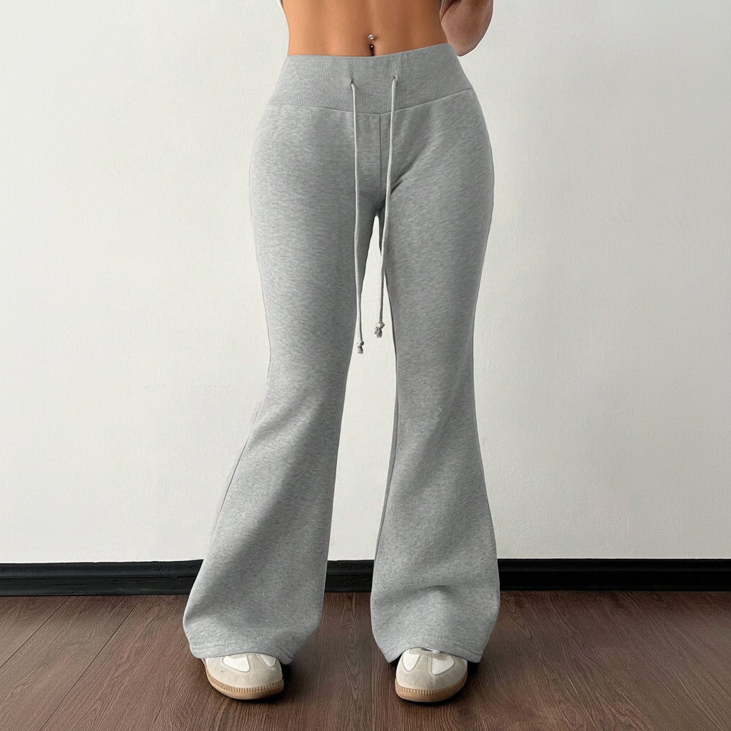 Padded Fleece Trousers High Waist Pure Color Sweatpants