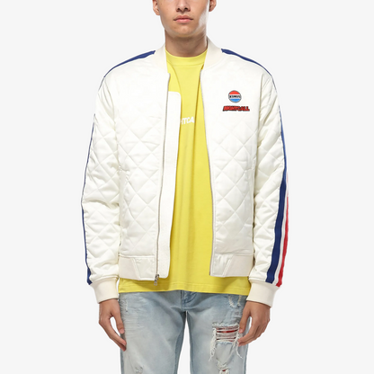 Konus Men's Quilted Satin Jacket in Off White
