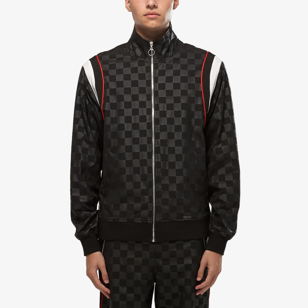 Men's Tonal Checker Windbreaker Jacket in Black - Konus Brand