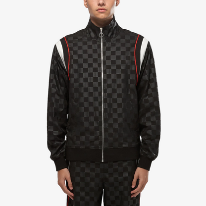 Men's Tonal Checker Windbreaker Jacket in Black - Konus Brand