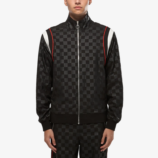 Men's Tonal Checker Windbreaker Jacket in Black - Konus Brand