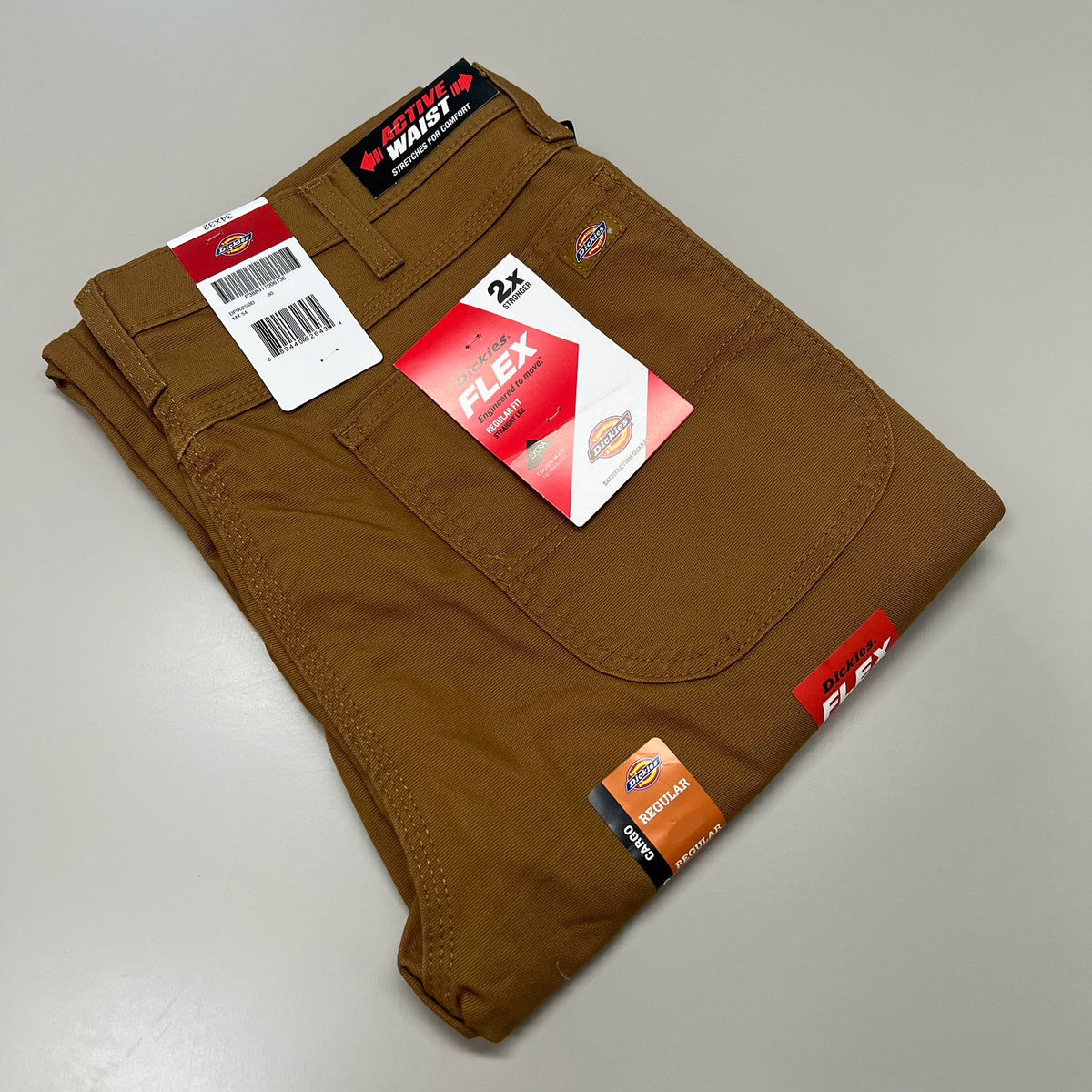 Flex Regular Fit Cargo Pants Mens 34X32 Stonewashed Brown Duck DP902SBD