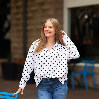 V-Neck Collared Pullover, Polka Dot