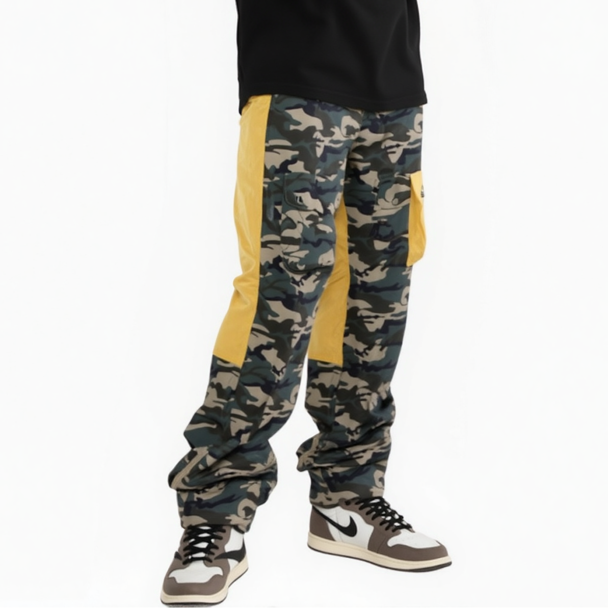 Men's Camo and Yellow Color Block Cargo Pants - Blank State