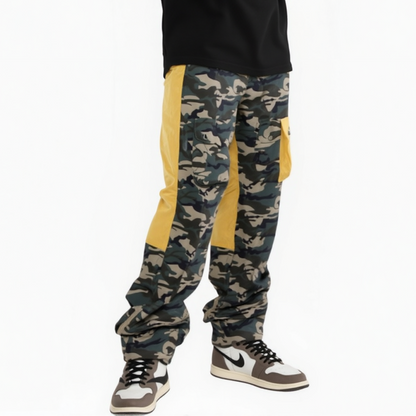 Men's Camo and Yellow Color Block Cargo Pants - Blank State