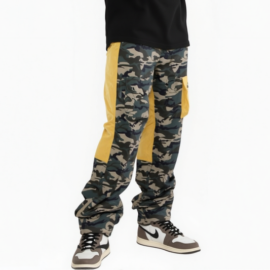 Men's Camo and Yellow Color Block Cargo Pants - Blank State
