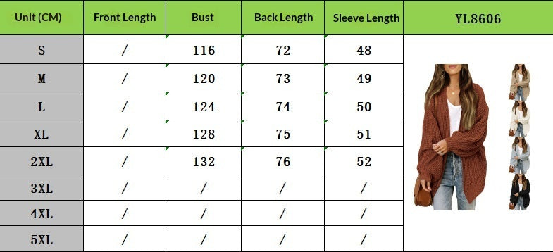 Women's Lantern-sleeved Chunky-knit Cardigan Sweater Coat