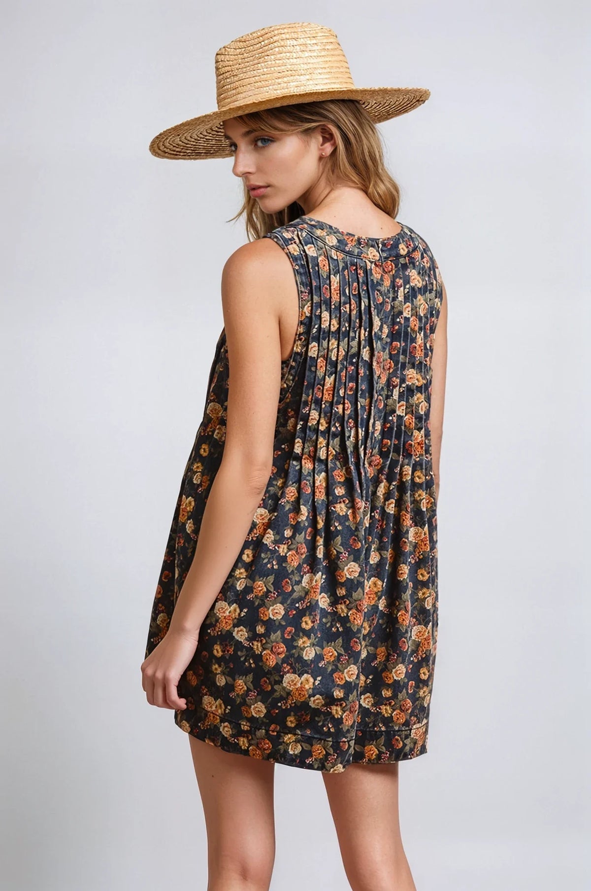 Vintage Bloom Denim Romper