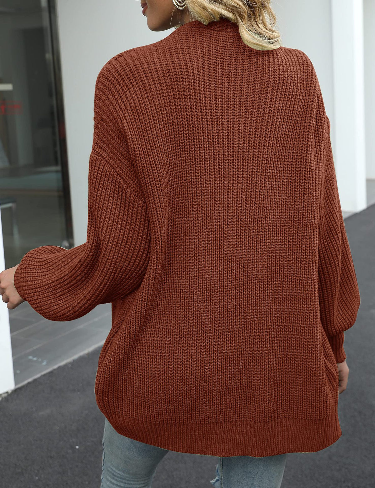 Women's Lantern-sleeved Chunky-knit Cardigan Sweater Coat