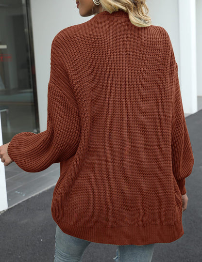 Women's Lantern-sleeved Chunky-knit Cardigan Sweater Coat