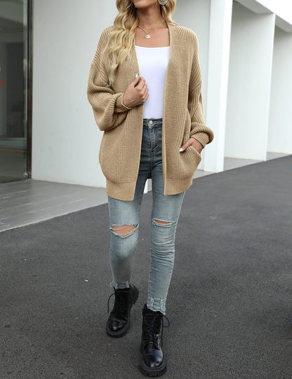 Women's Lantern-sleeved Chunky-knit Cardigan Sweater Coat