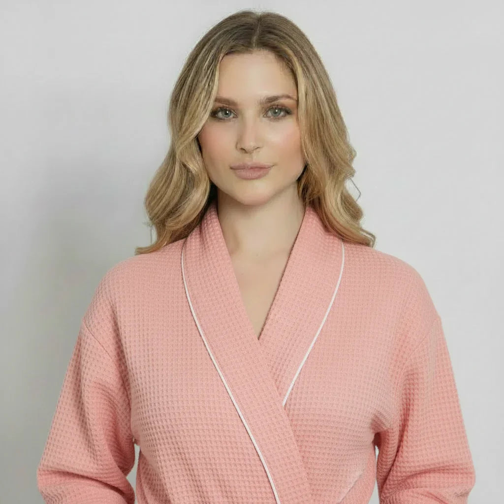 Women’s Waffle Piping Bathrobe – Lightweight Spa-Style Comfort