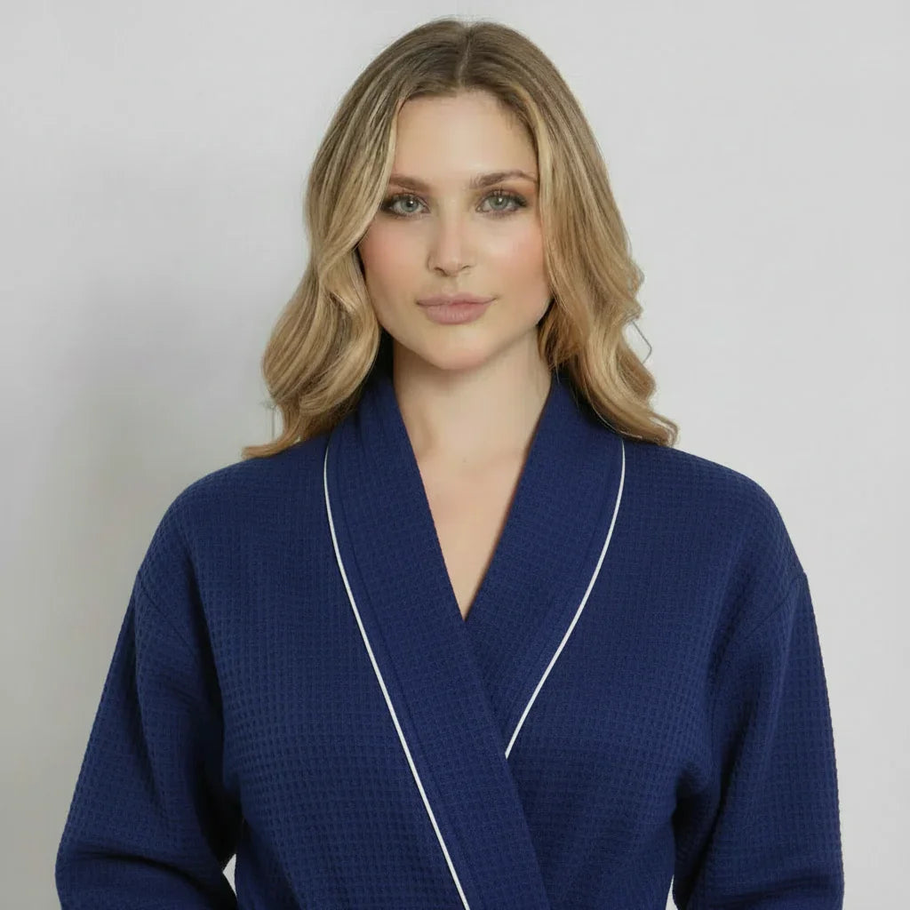Women’s Waffle Piping Bathrobe – Lightweight Spa-Style Comfort
