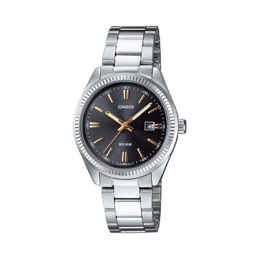 Casio Women’s Black Dial Stainless Steel Date Bracelet Watch - LTP-1302D-1A2V