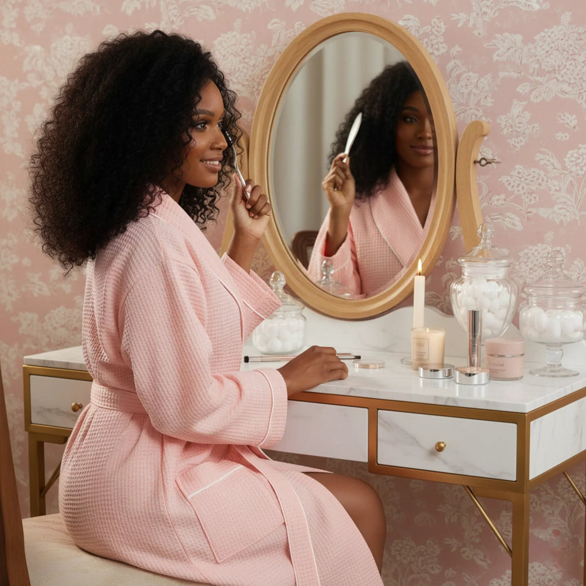 Women’s Waffle Piping Bathrobe – Lightweight Spa-Style Comfort